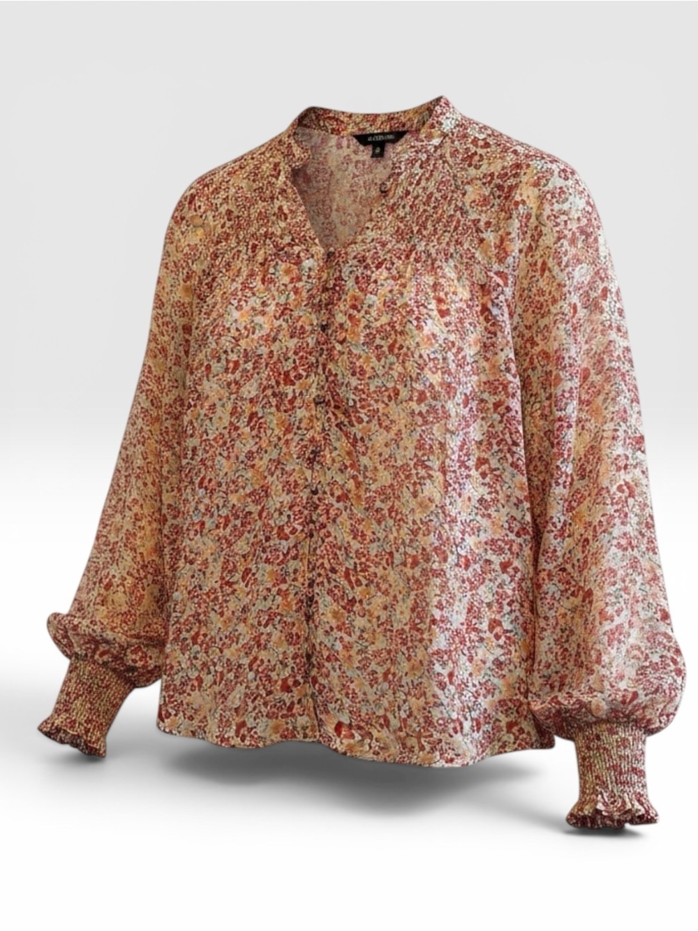torrid Pintuck Smocked Blouson Sleeve Peasant Blouse Floral Crinkle Chiffon
